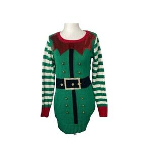 United States Sweaters Ugly Christmas ELF Sweater Womens Extra Small Green Red